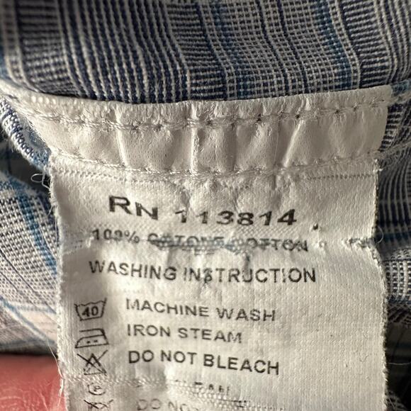 Billy Reid Standard Cut Plaid Oxford Button Down Oxford White Blue Shirt M - Picture 9 of 9